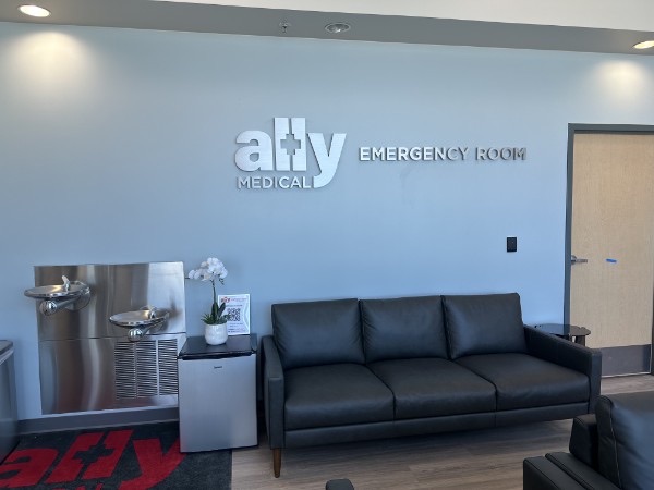 Interior waiting room with ally Medical Emergency Room dimensional letters, installed by E&A Signs