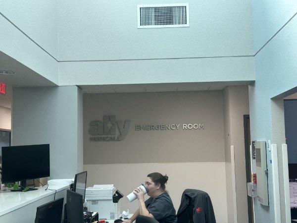 ally Medical Emergency Room dimensional letters above a reception desk, installed by E&A Signs