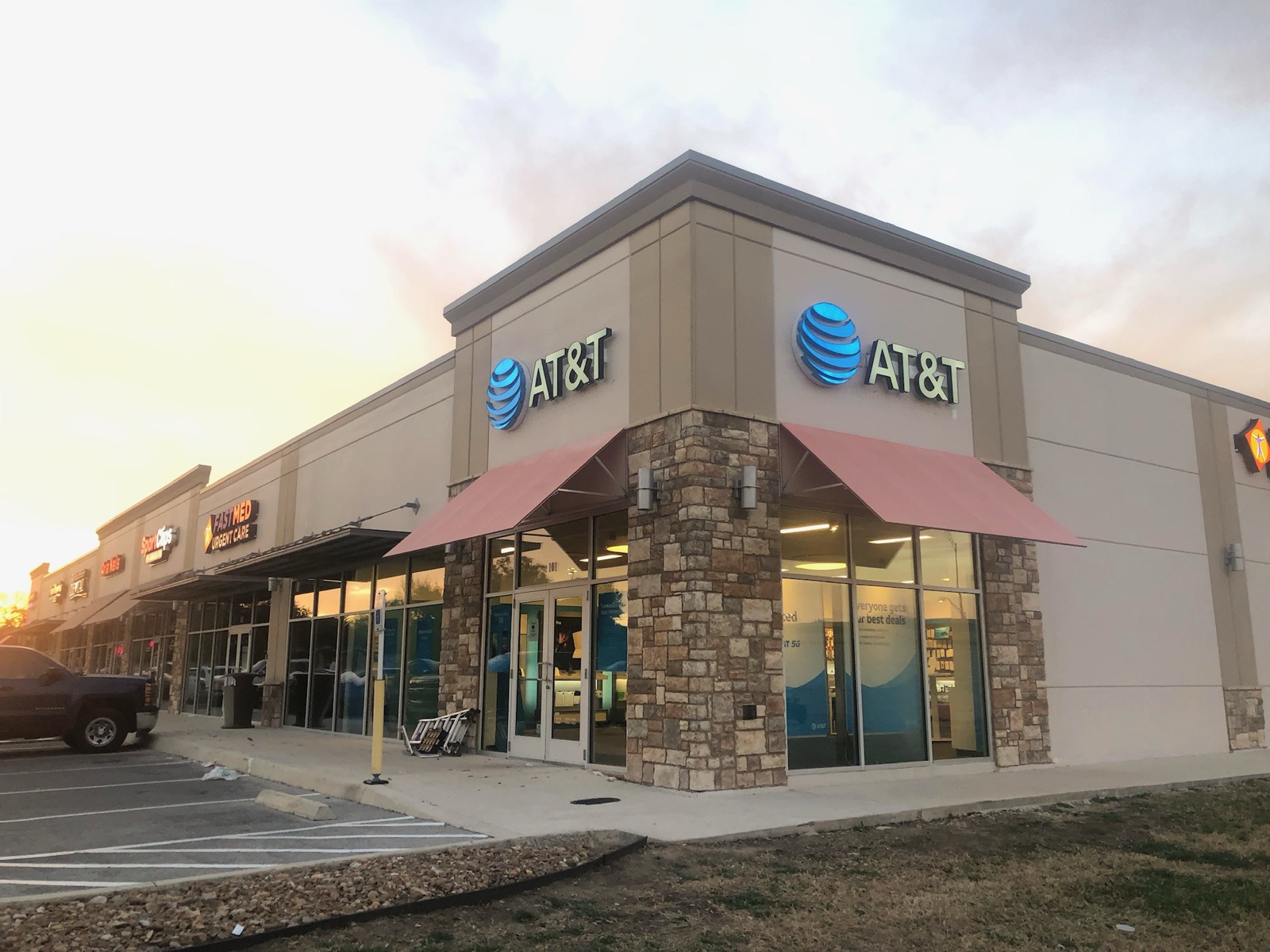 Exterior illuminated AT&T channel-letter storefront sign, installed by E&A Signs